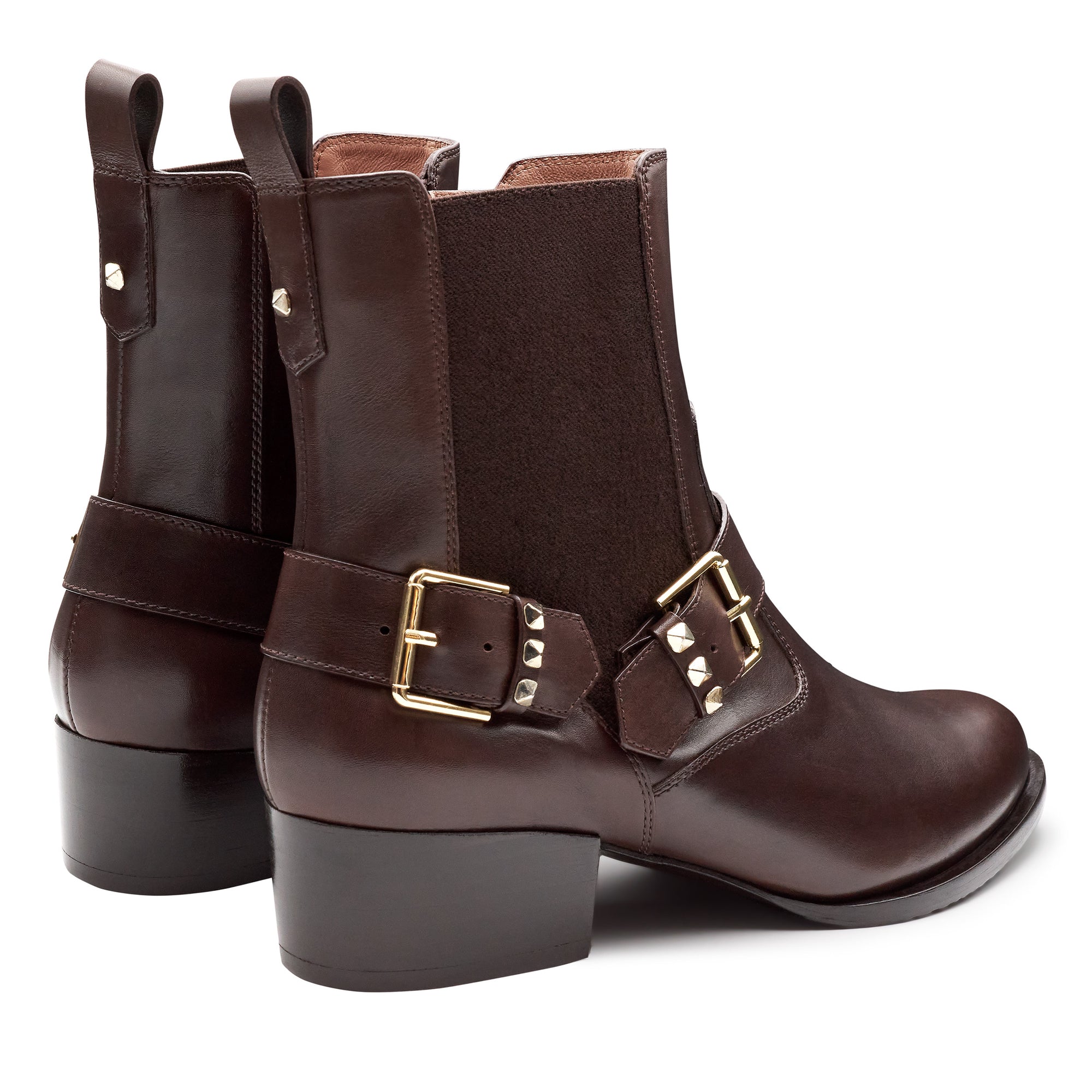 Botines de piel con hebilla doble lateral para mujer