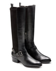 Botas altas de piel y gamuza con tacón bajo para mujer