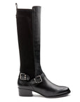Botas altas de piel y gamuza con tacón bajo para mujer