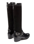Botas altas de piel y gamuza con tacón bajo para mujer