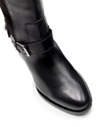 Botas altas de piel y gamuza con tacón bajo para mujer