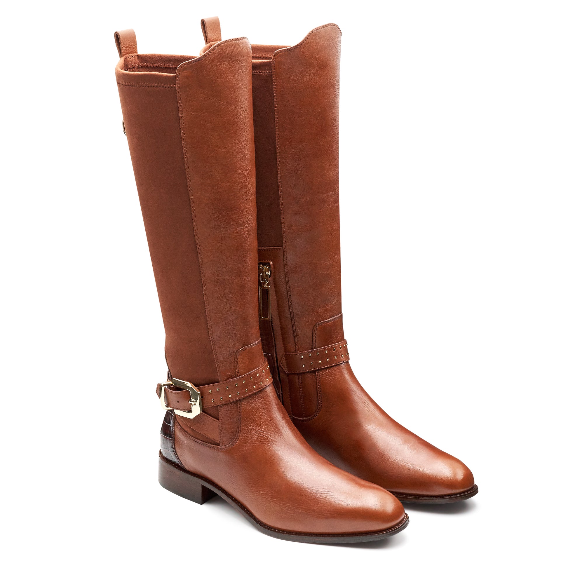 Botas altas de gamuza  con hebilla lateral de tacón bajo para mujer