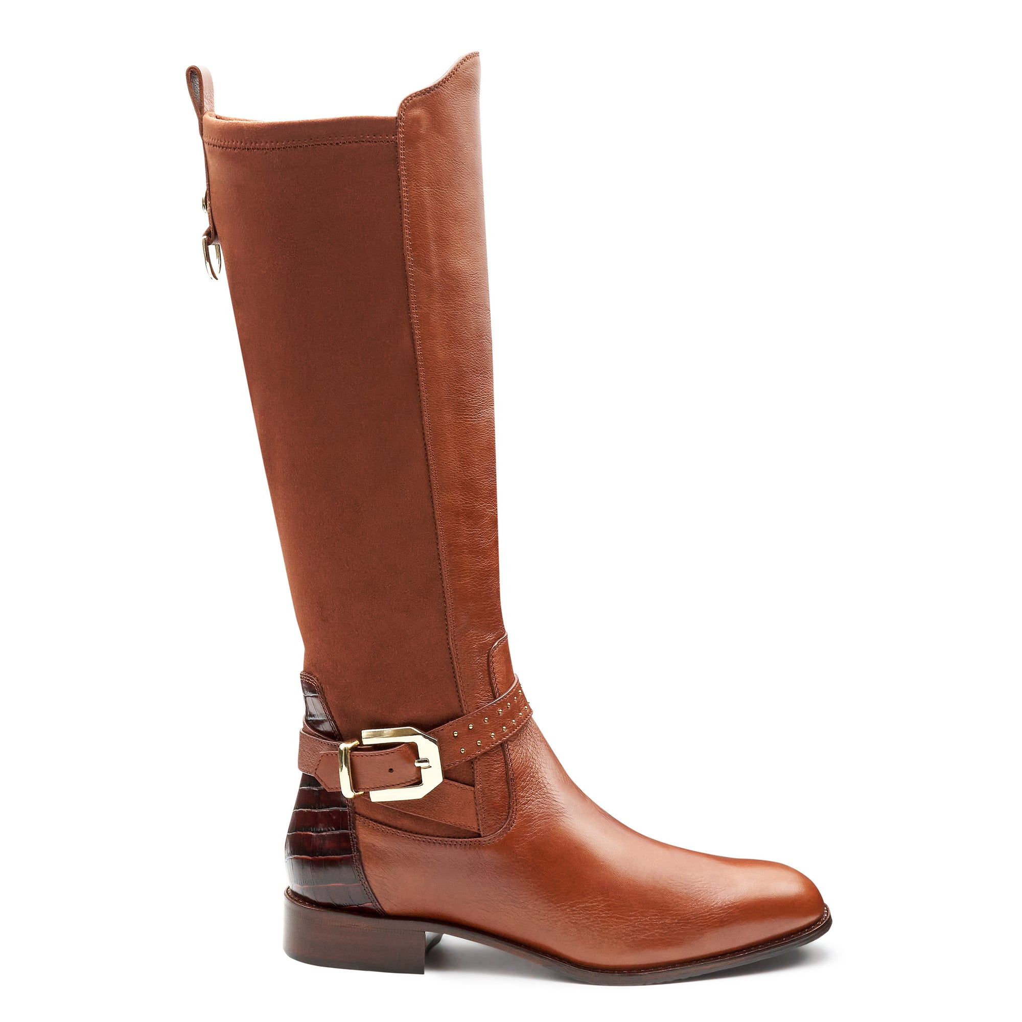 Botas altas de gamuza  con hebilla lateral de tacón bajo para mujer