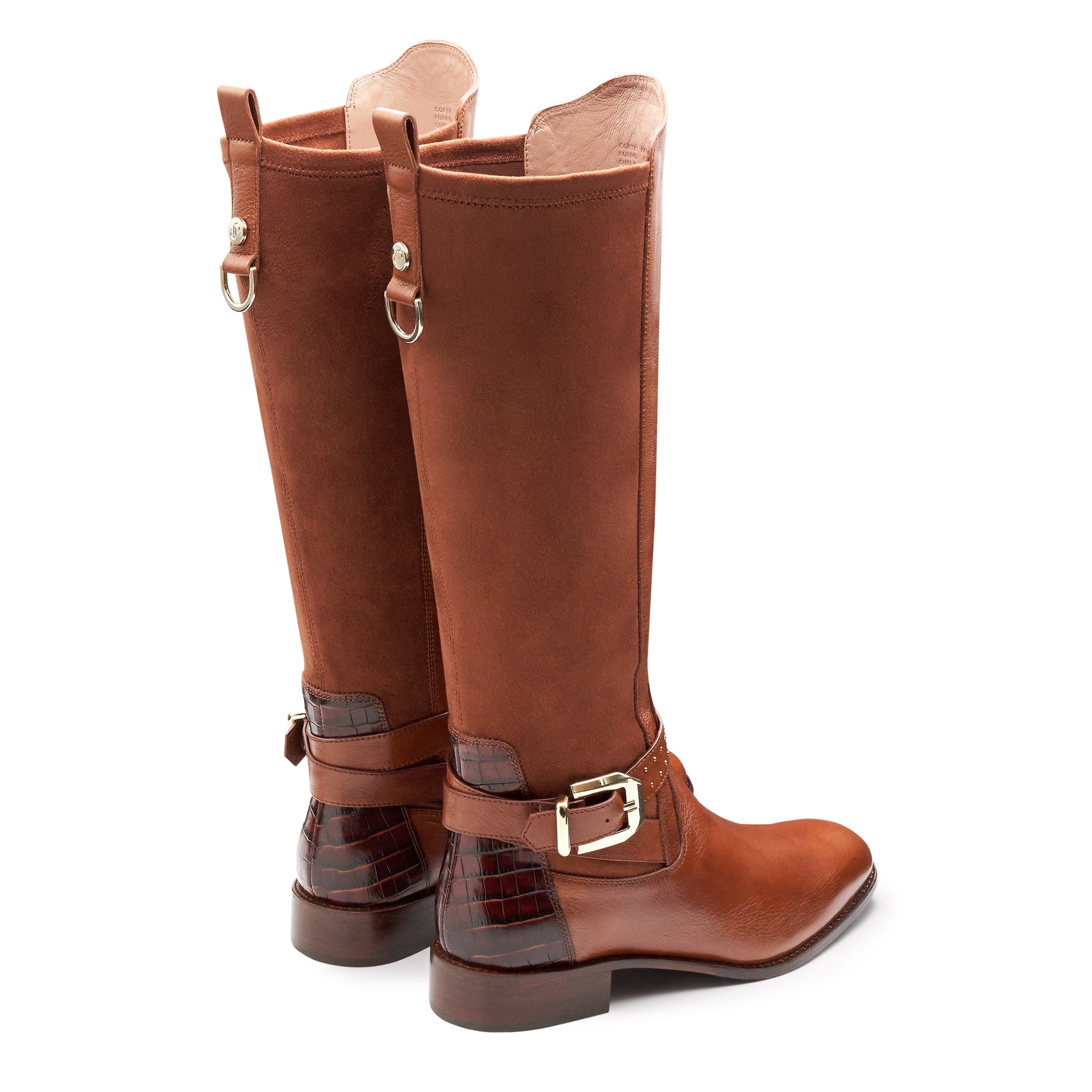 Botas altas de gamuza  con hebilla lateral de tacón bajo para mujer