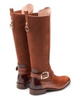 Botas altas de gamuza  con hebilla lateral de tacón bajo para mujer