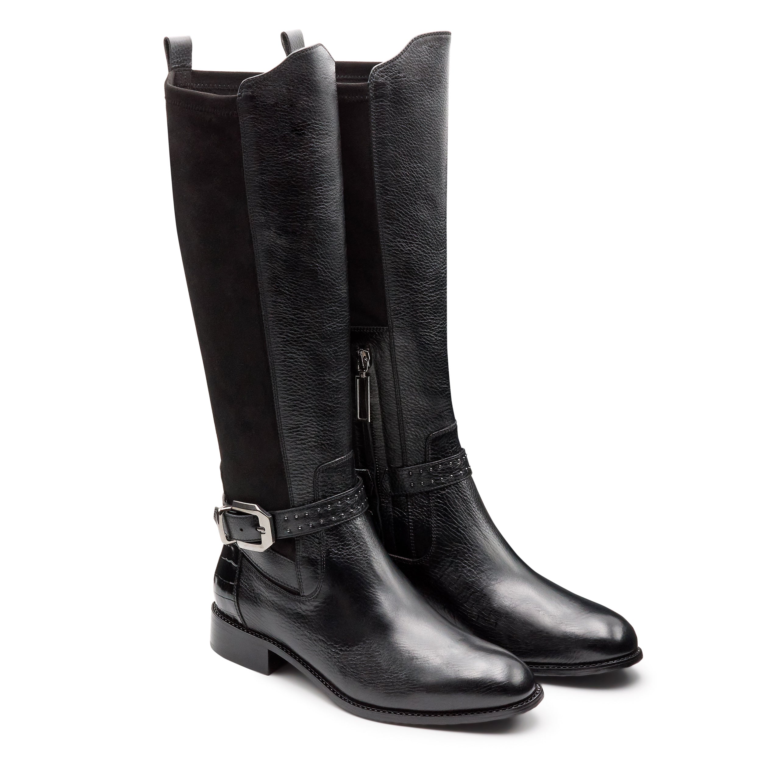 Botas altas de gamuza  con hebilla lateral de tacón bajo para mujer