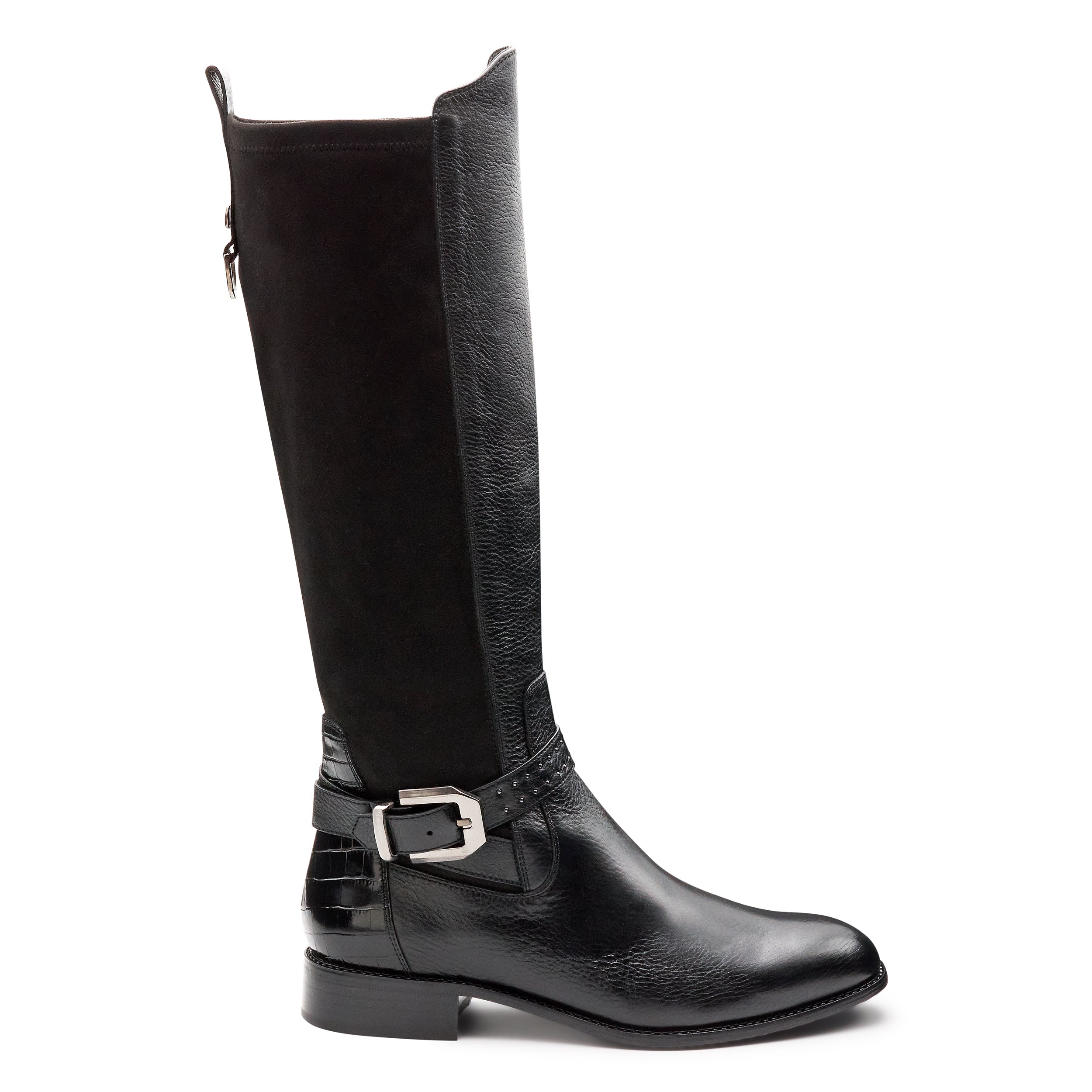 Botas altas de gamuza  con hebilla lateral de tacón bajo para mujer