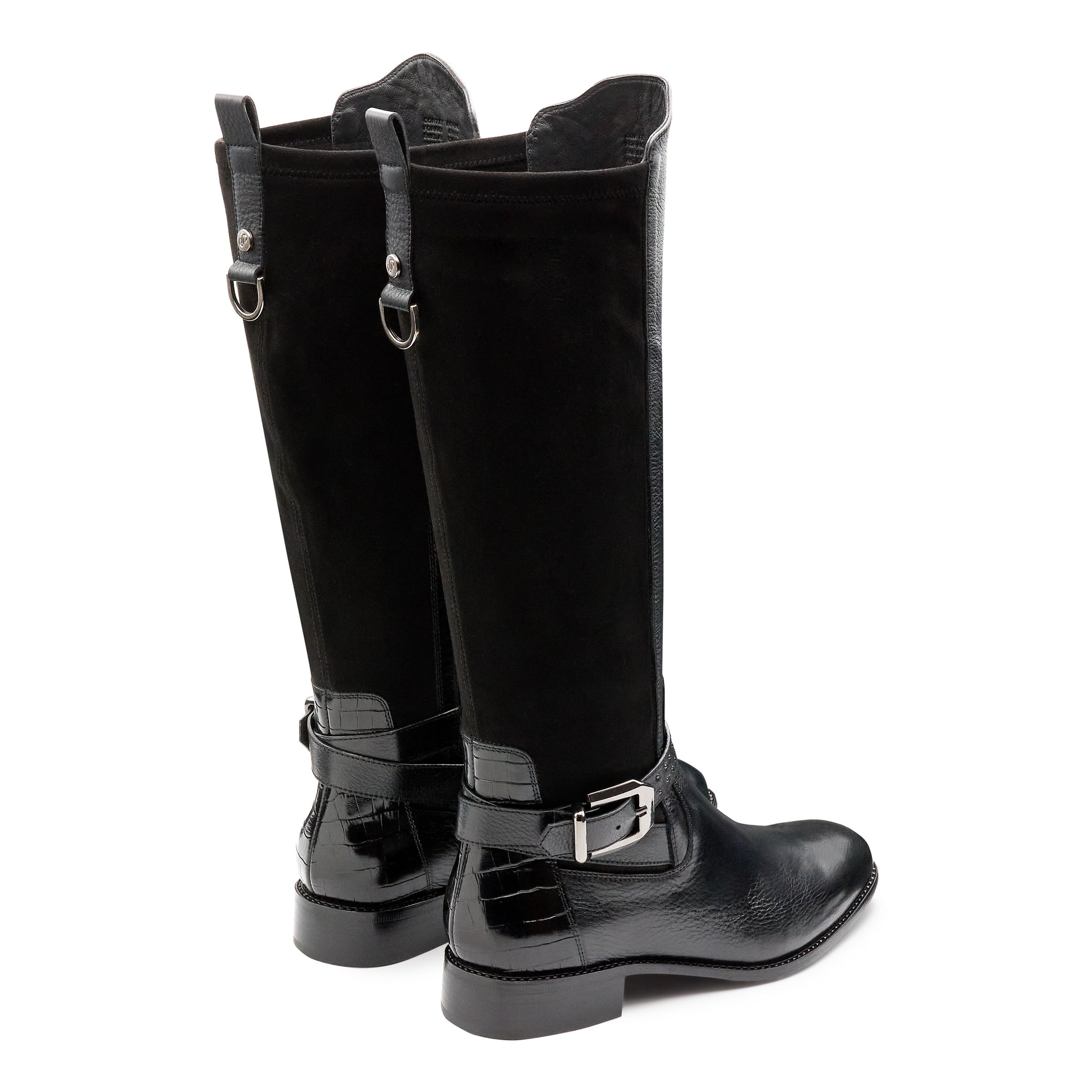 Botas altas de gamuza  con hebilla lateral de tacón bajo para mujer