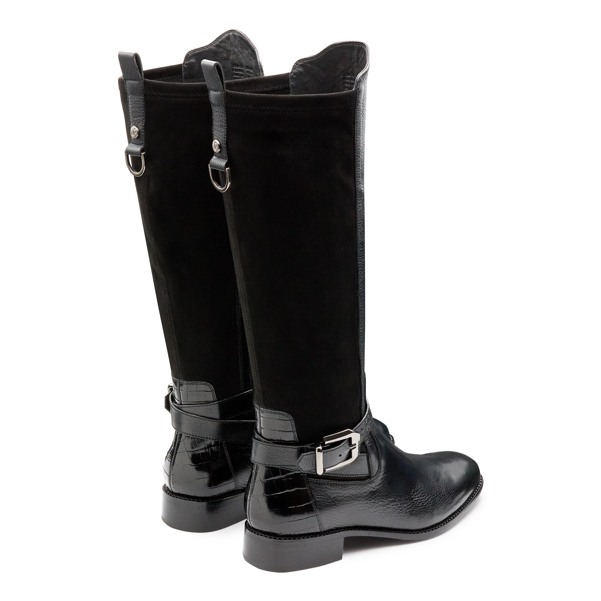 Botas altas de gamuza  con hebilla lateral de tacón bajo para mujer