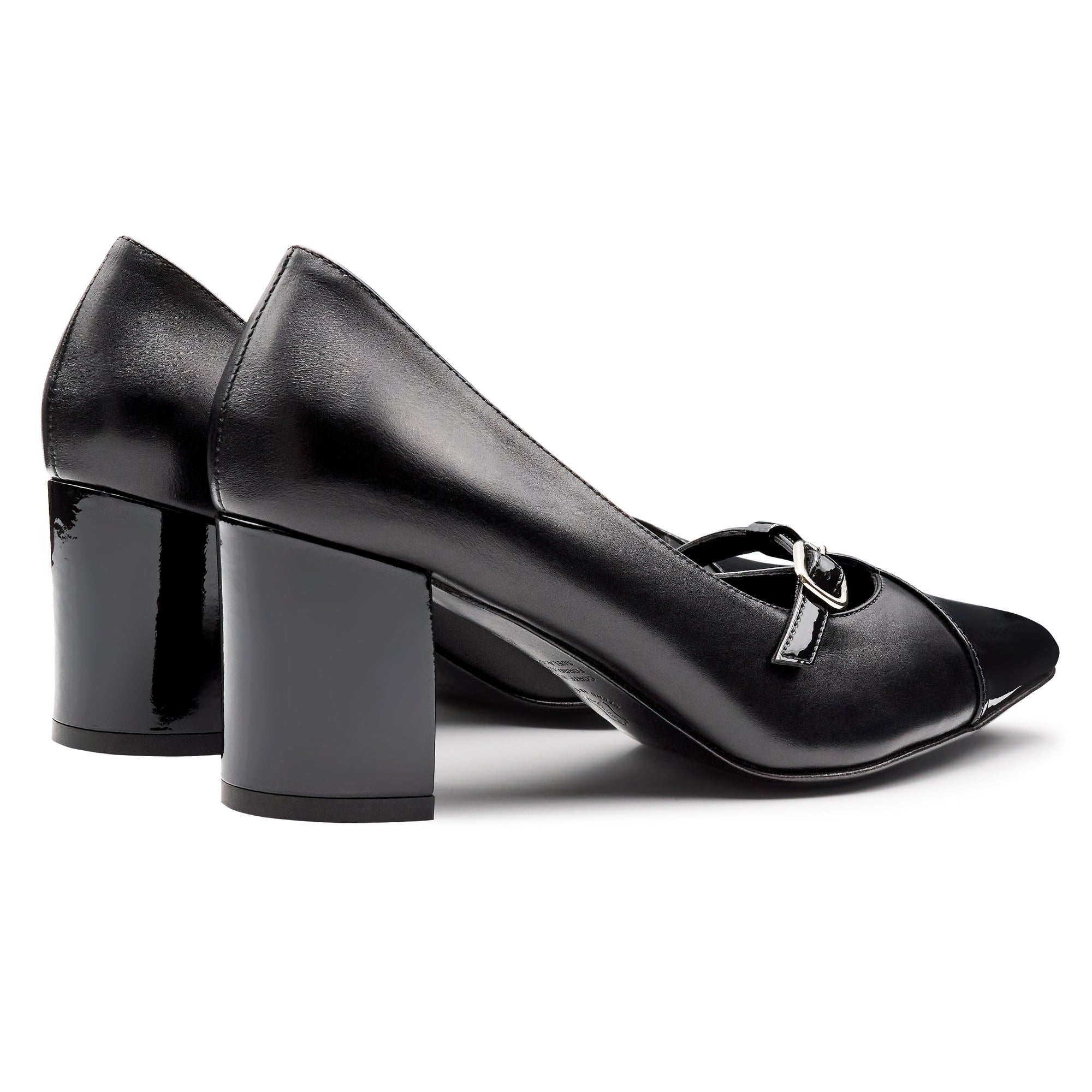 Zapatillas de tacón con punta de charol con correa ajustable  para dama