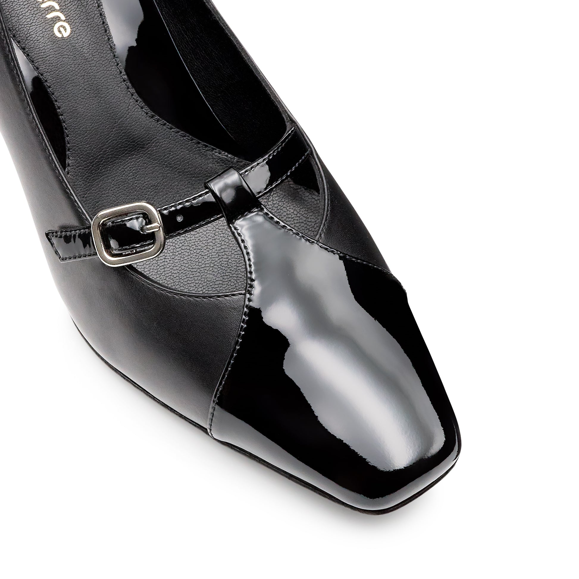 Zapatillas de tacón con punta de charol con correa ajustable  para dama