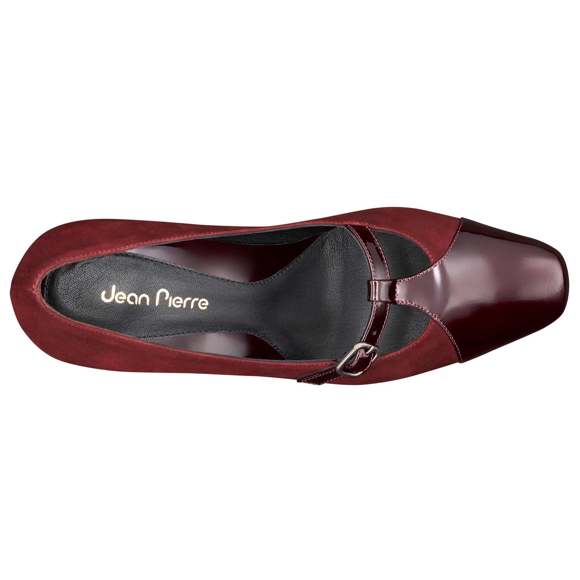 Zapatillas de tacón con punta de charol con correa ajustable  para dama vino