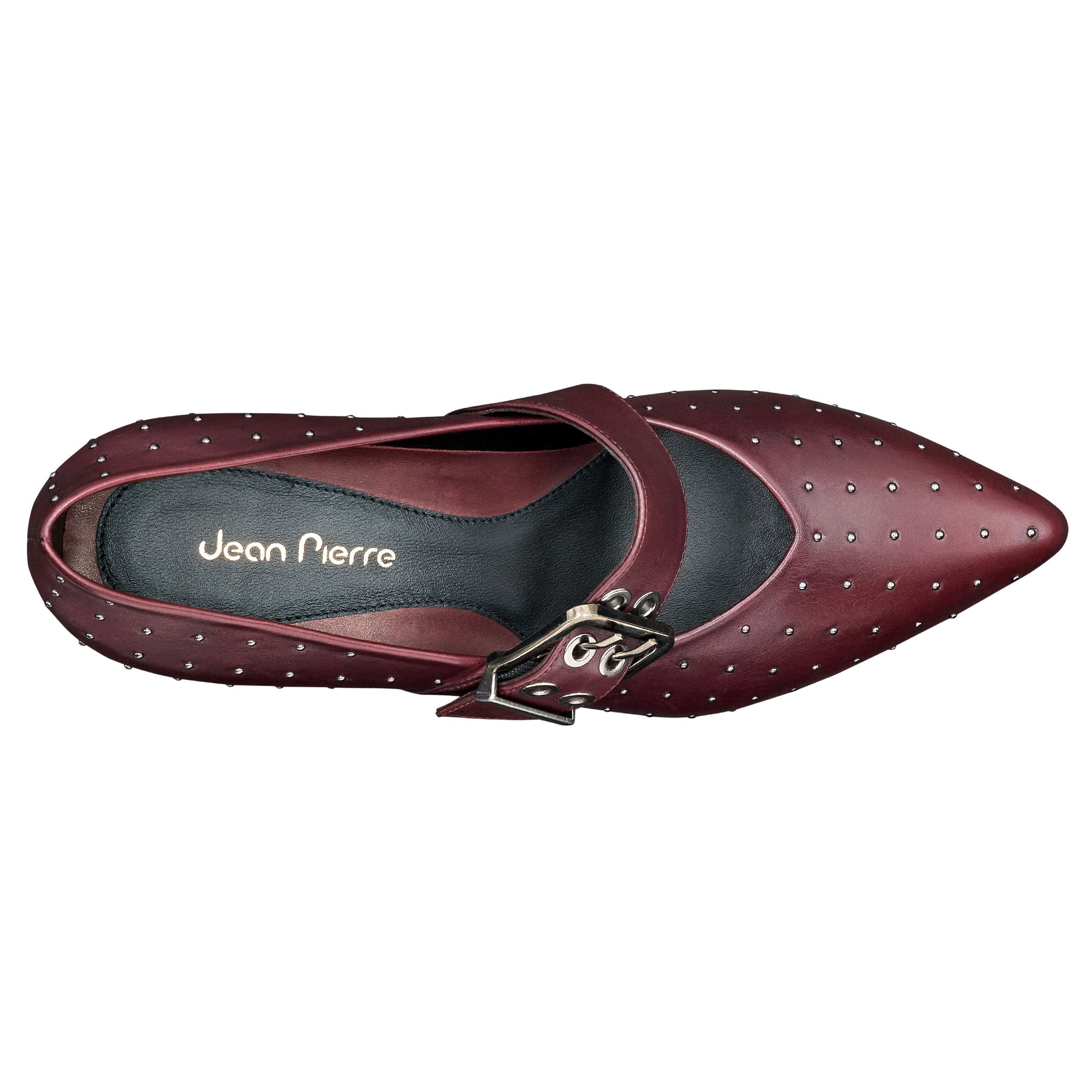 Zapatillas de piel con aplicaciones en puntos metálicos vino