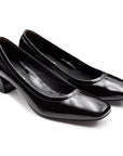 Zapatillas de charol con tacón bajo y elástico para dama