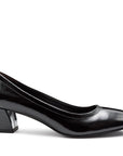 Zapatillas de charol con tacón bajo y elástico para dama