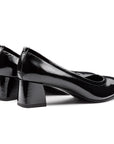 Zapatillas de charol con tacón bajo y elástico para dama