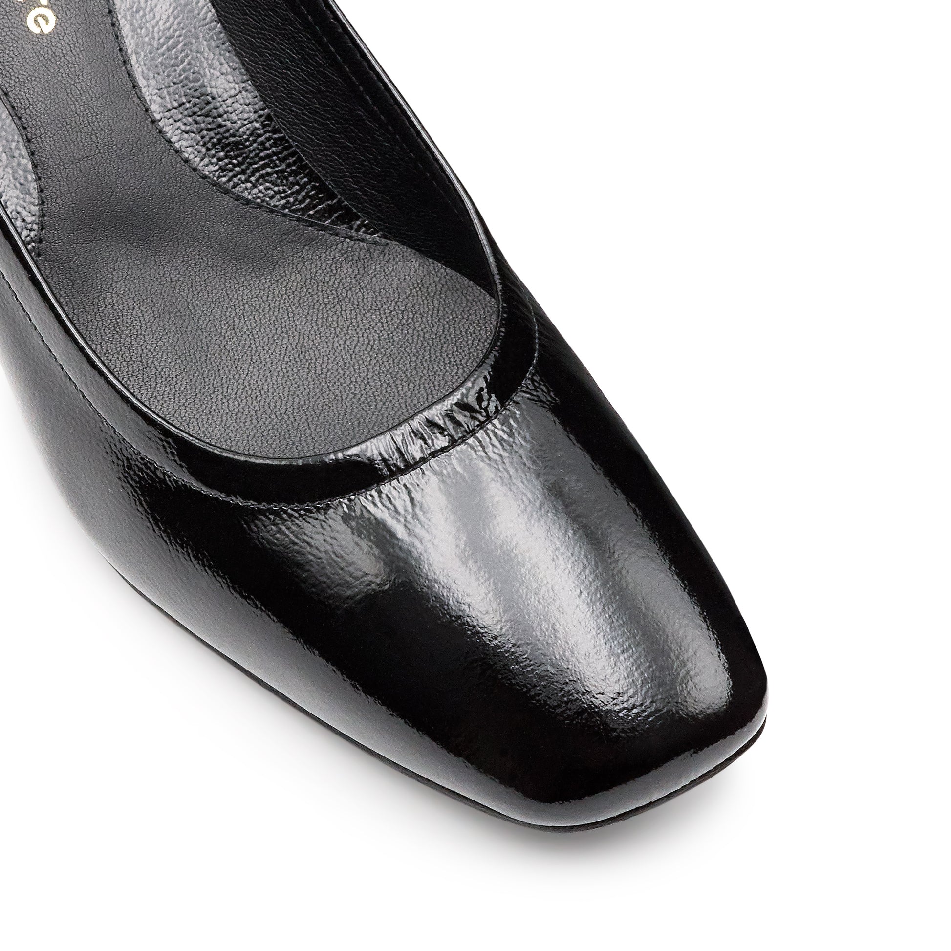 Zapatillas de charol con tacón bajo y elástico para dama