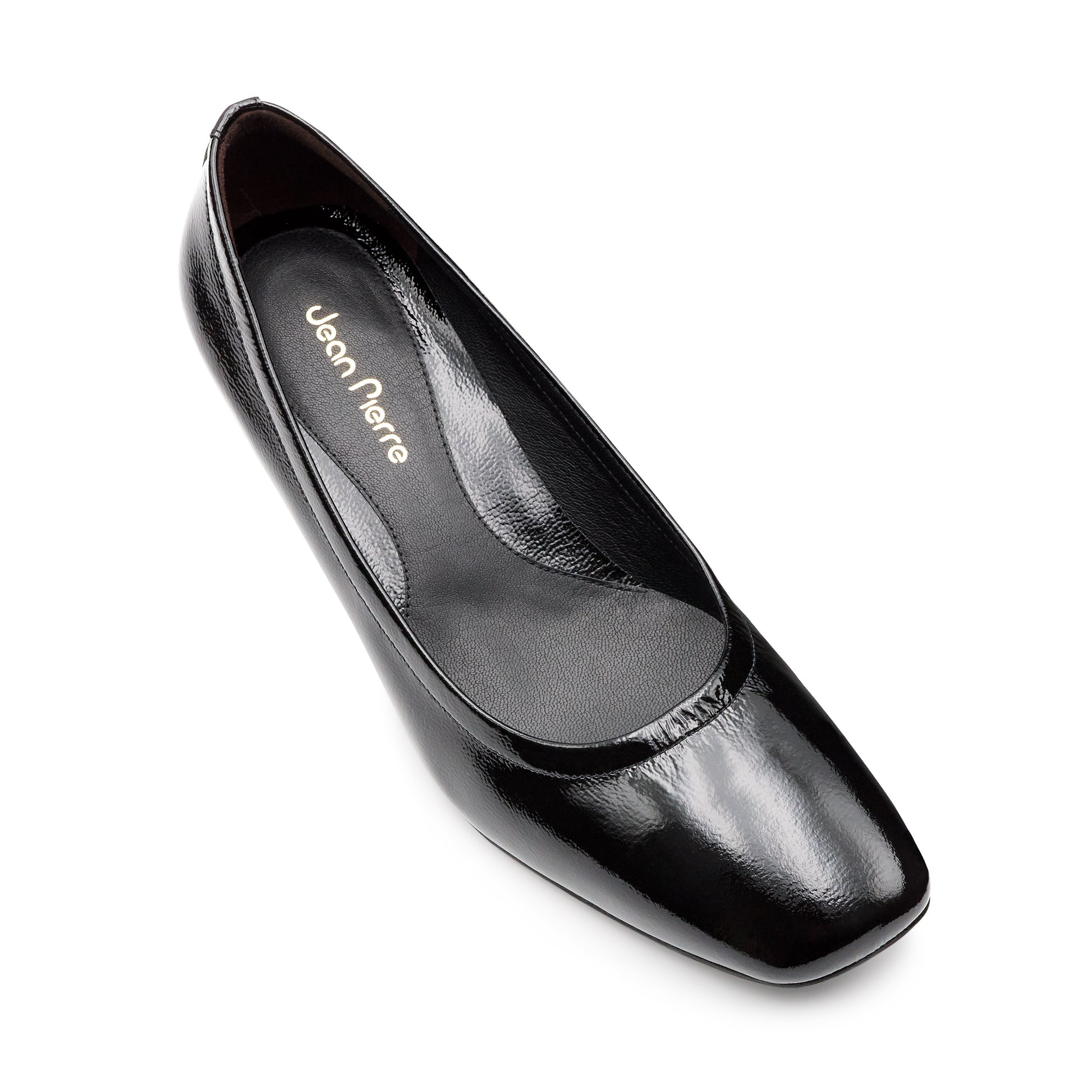 Zapatillas de charol con tacón bajo y elástico para dama