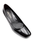 Zapatillas de charol con tacón bajo y elástico para dama