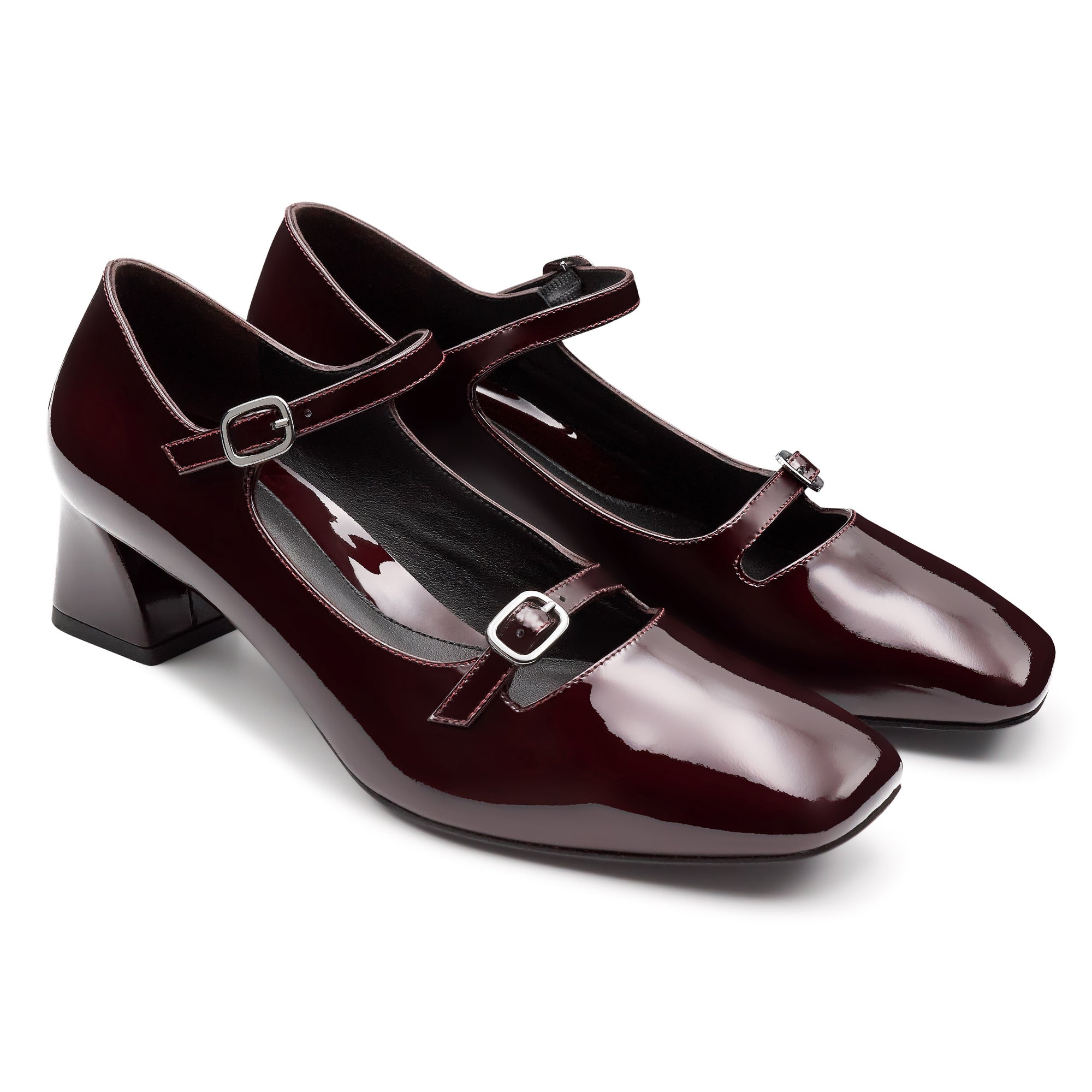 Zapatillas de charol estilo Mary Jane con correas ajustables y tacón ancho para dama