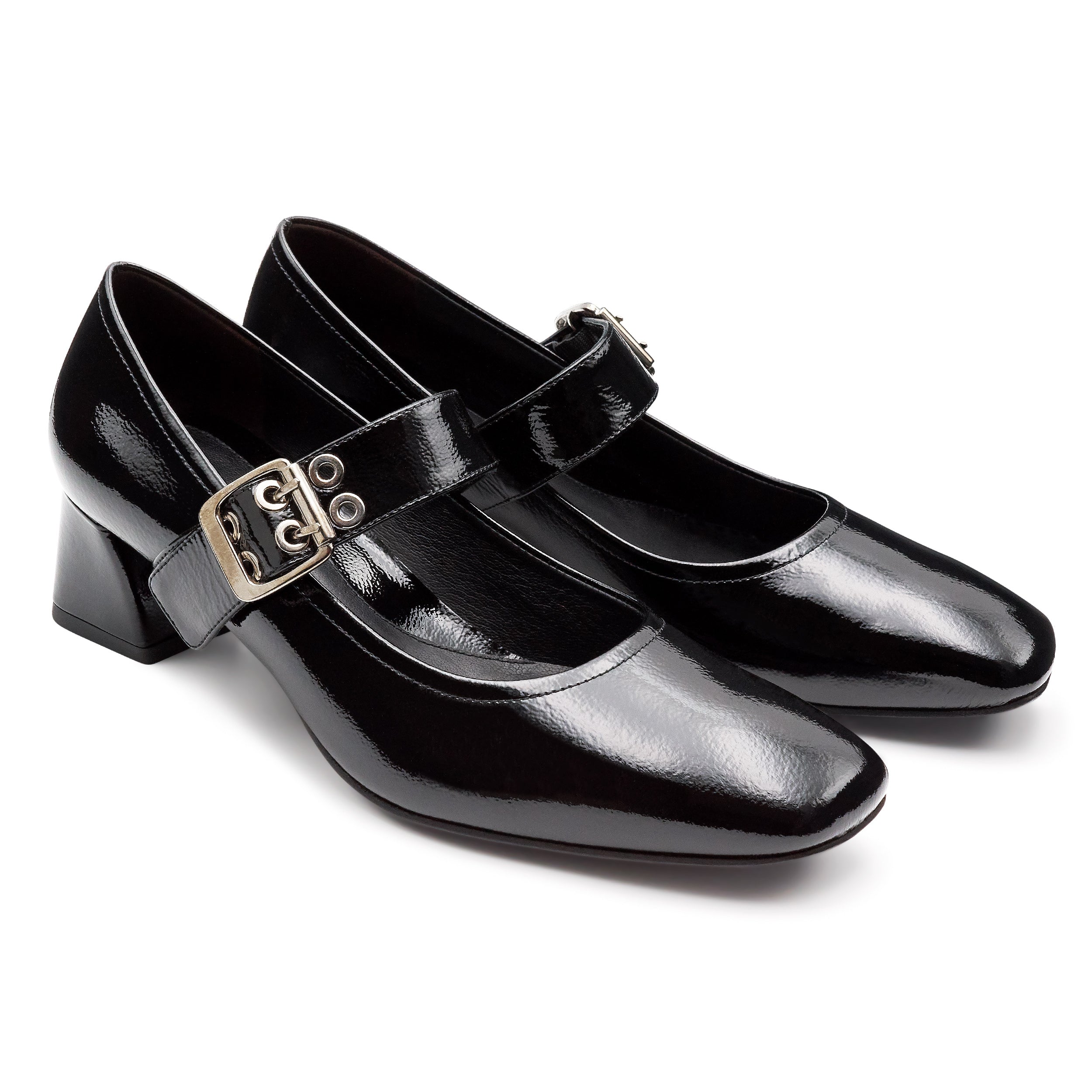 Zapatillas de piel con correa ancha ajustable y tacón bajo para dama