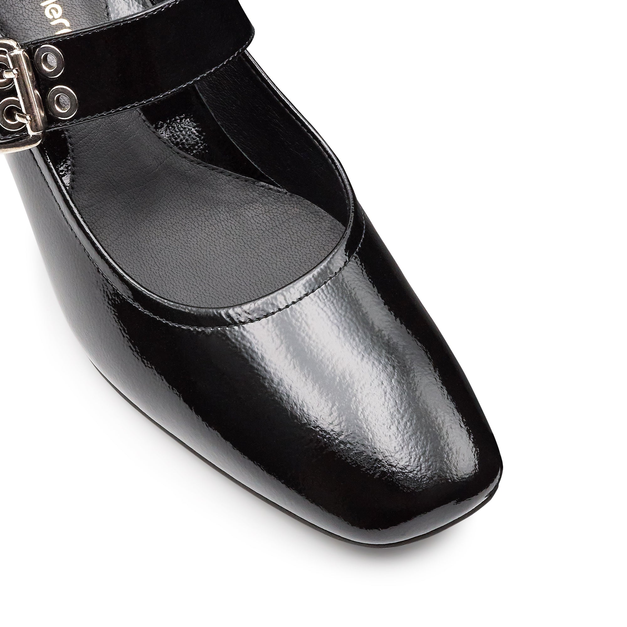 Zapatillas de piel con correa ancha ajustable y tacón bajo para dama