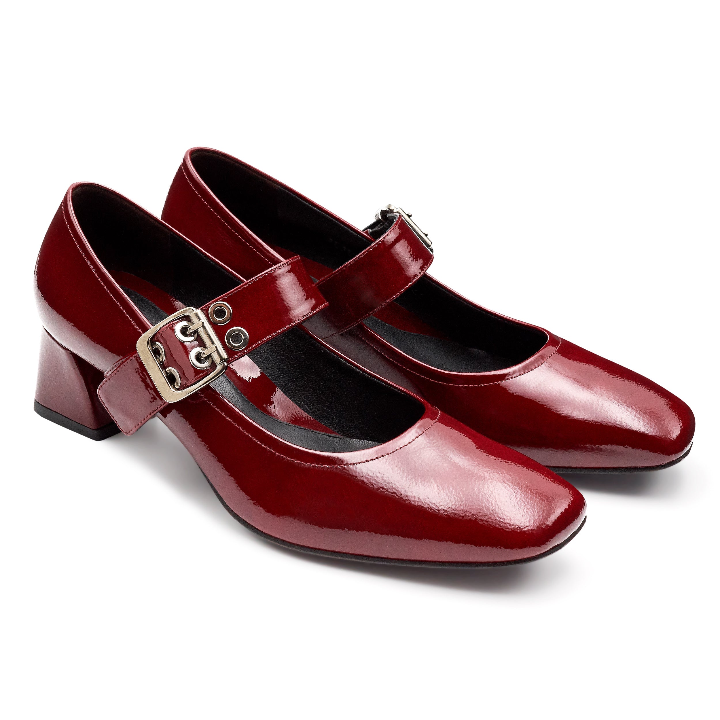 Zapatillas de piel con correa ancha ajustable y tacón bajo para dama vino