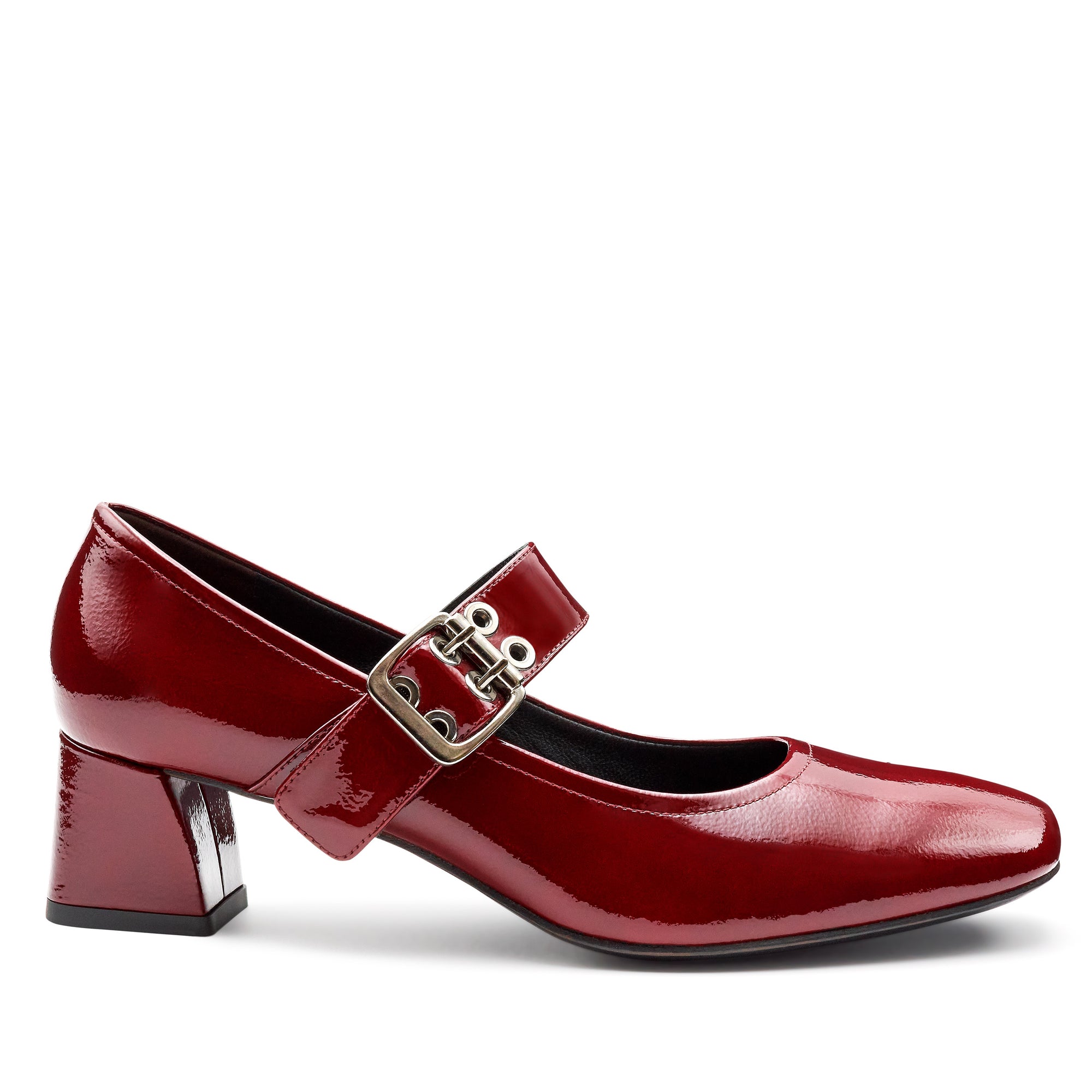 Zapatillas de piel con correa ancha ajustable y tacón bajo para dama