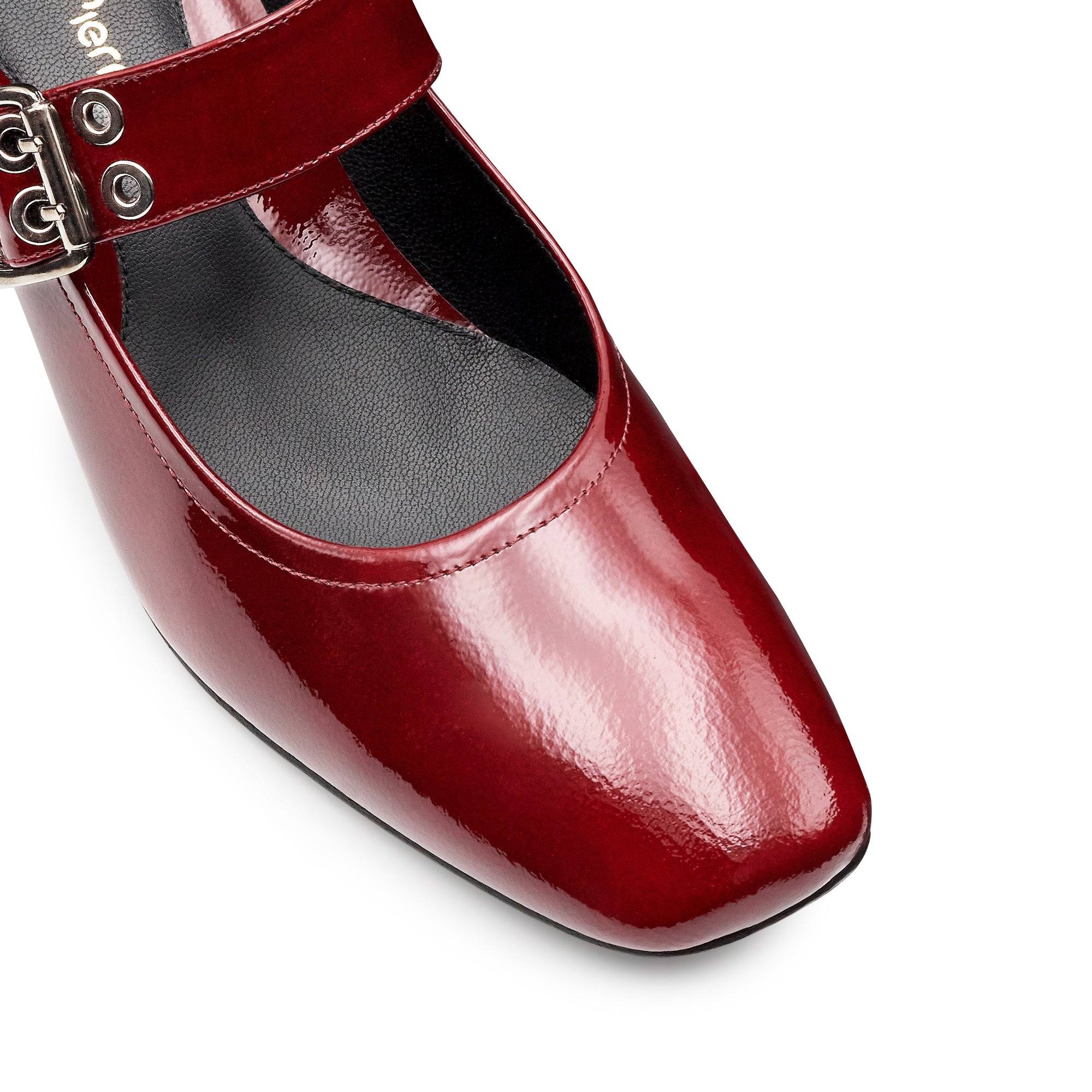 Zapatillas de piel con correa ancha ajustable y tacón bajo para dama