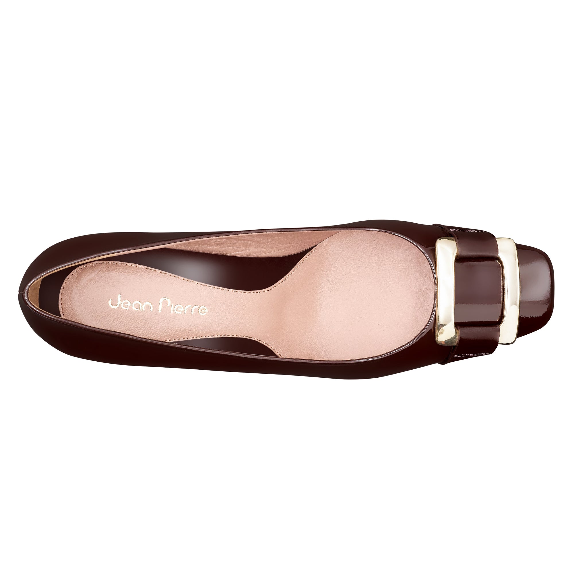 Zapatillas de charol con broche metálico y tacón bajo para dama