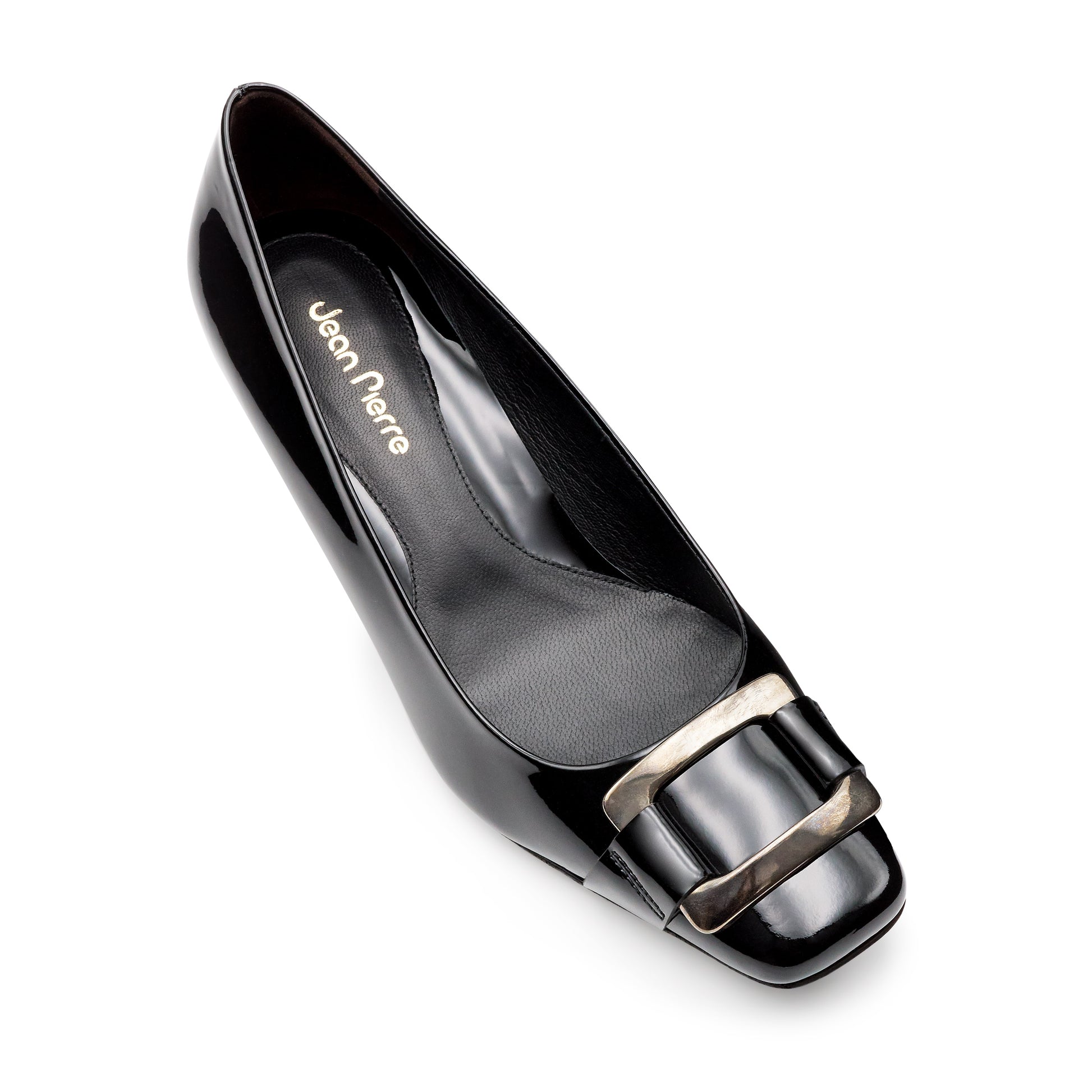 Zapatillas de charol con broche metálico negro