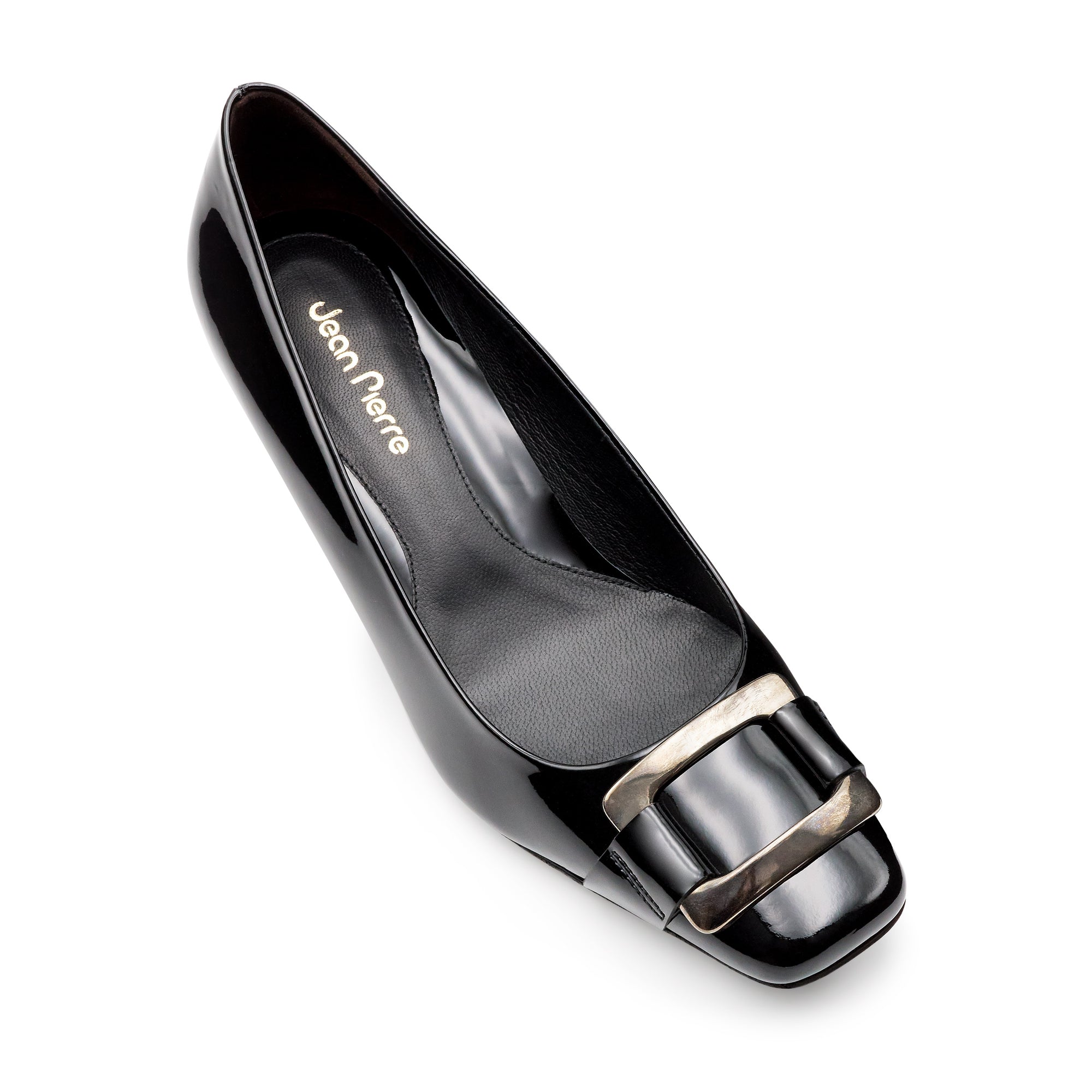 Zapatillas de charol con broche metálico negro