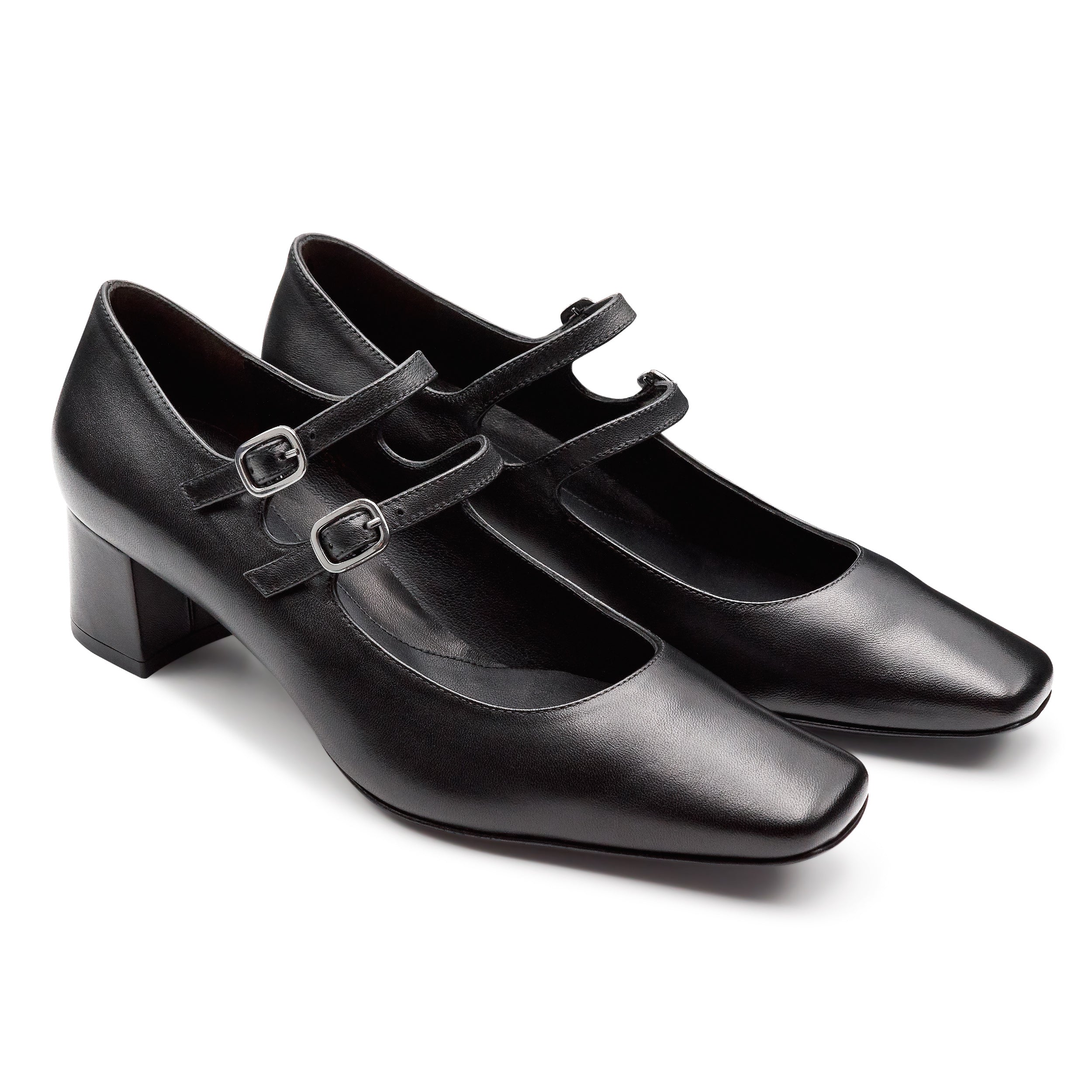 Zapatillas de piel con doble correa ajustable para dama