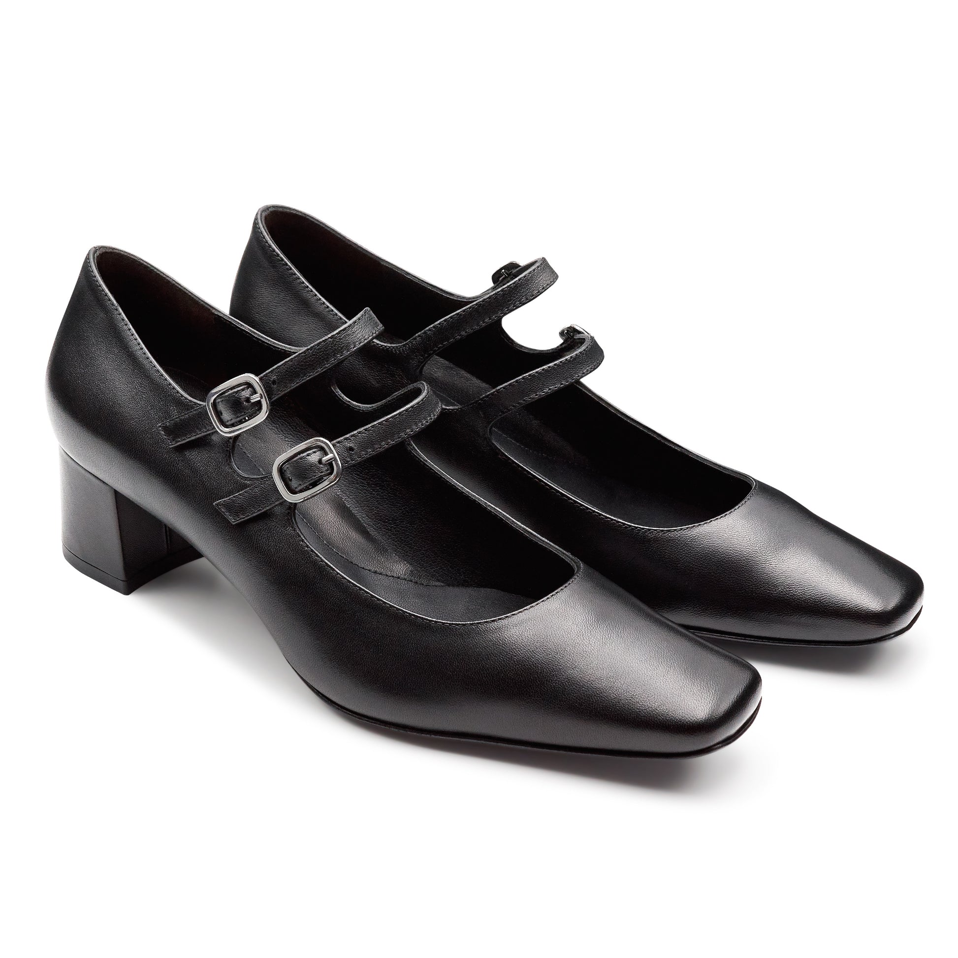 Zapatillas de piel con doble correa ajustable para dama