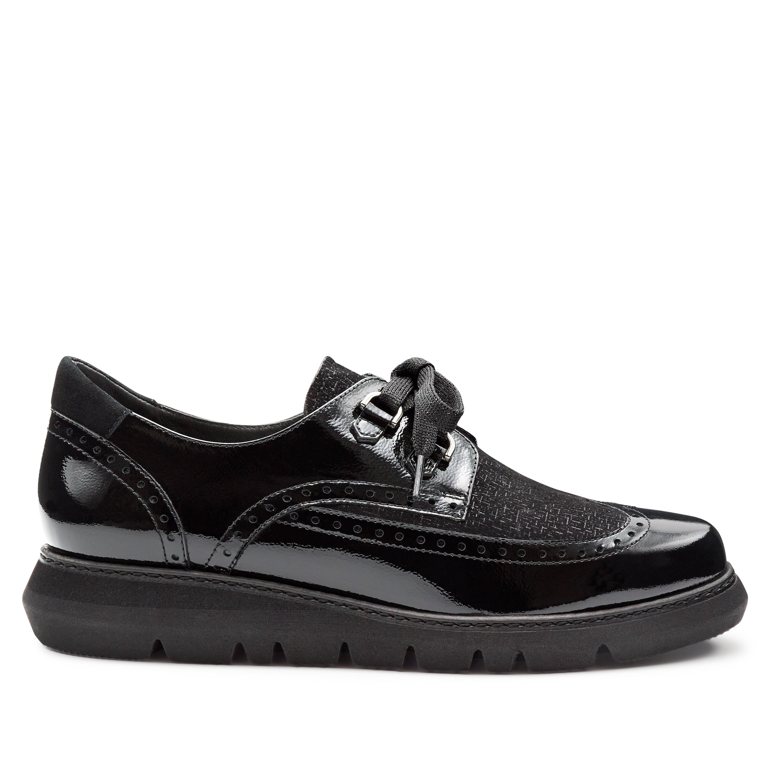 Zapatos derby de charol y ante con suela confort para dama