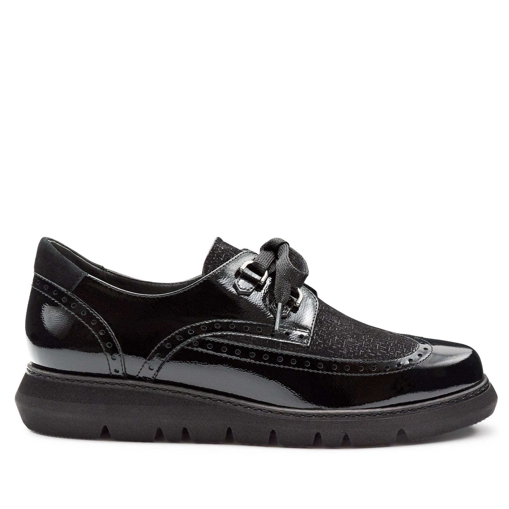 Zapatos derby de charol y ante con suela confort para dama