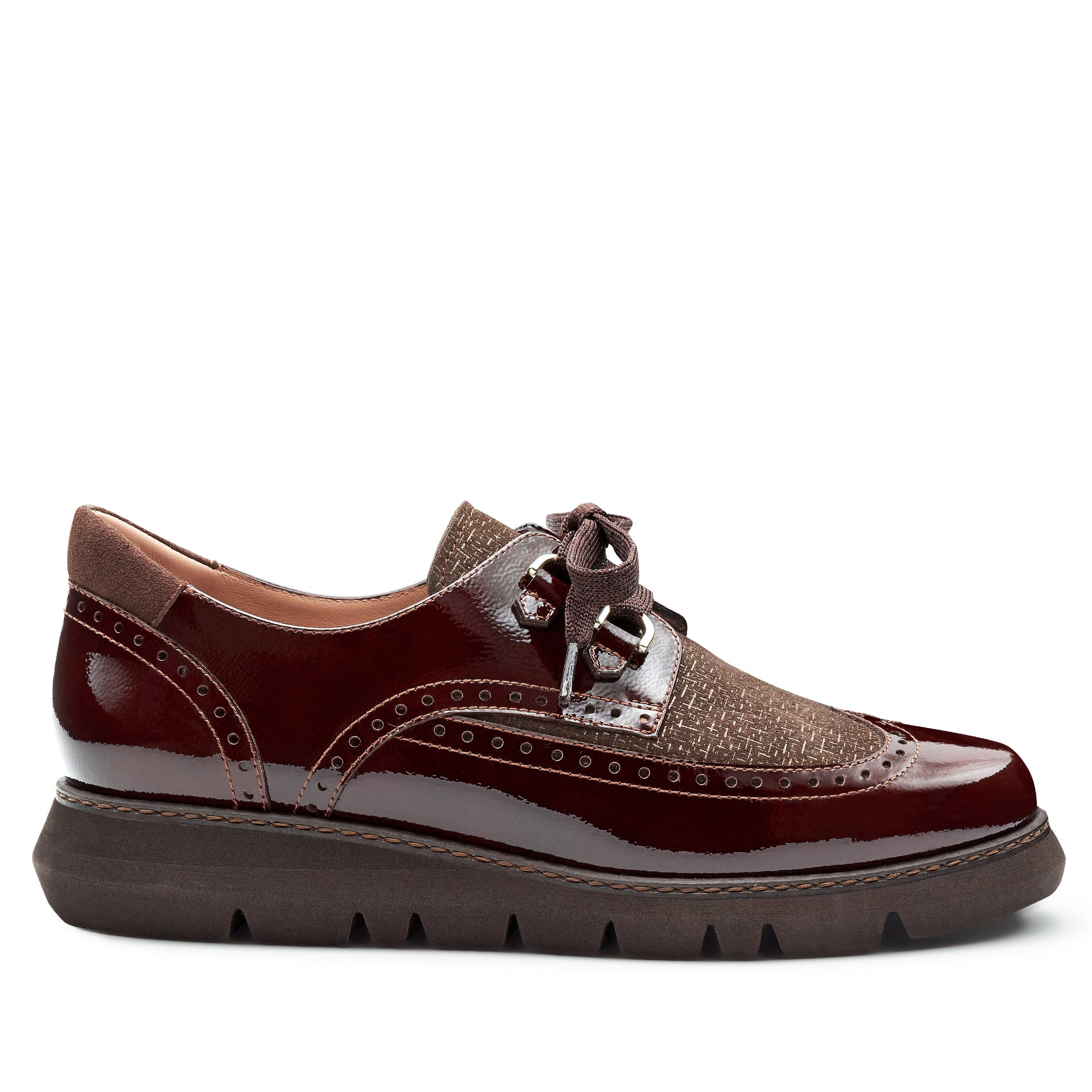 Zapatos derby de charol y ante con suela confort para dama