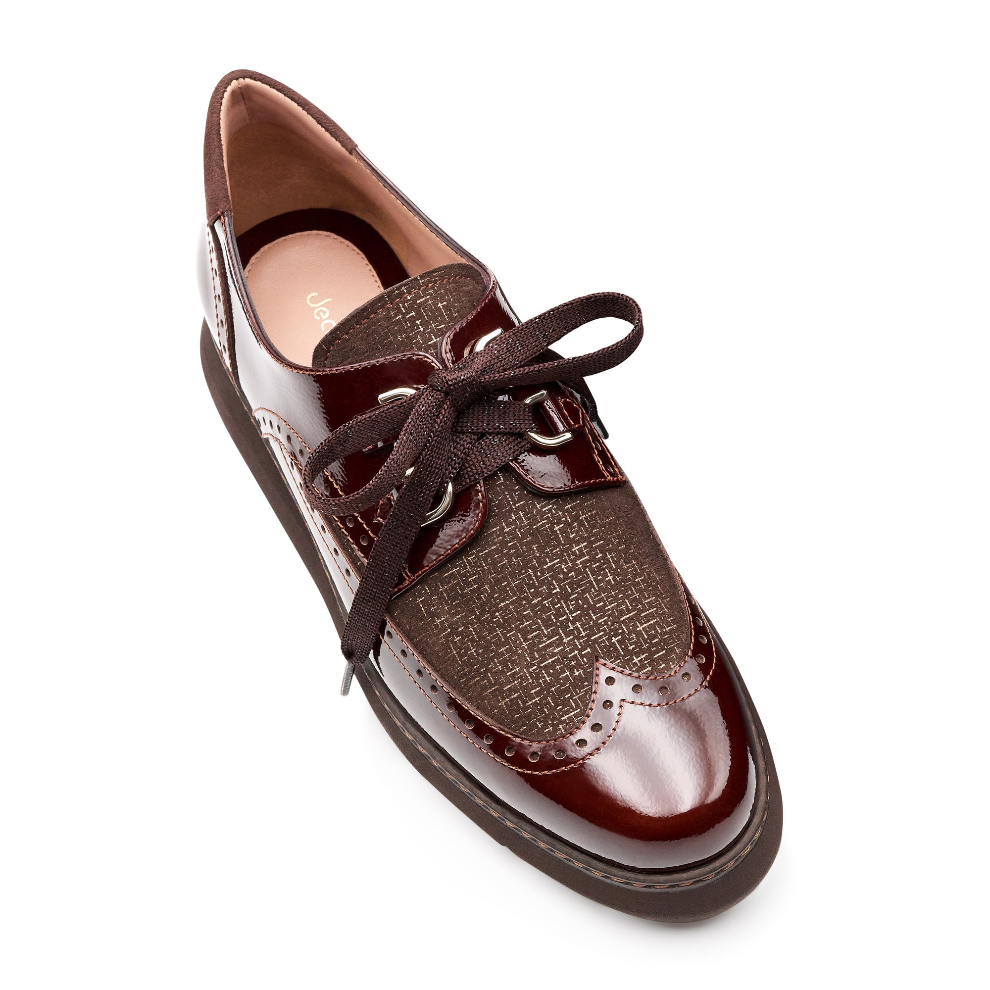 Zapatos derby de charol y ante con suela confort para dama