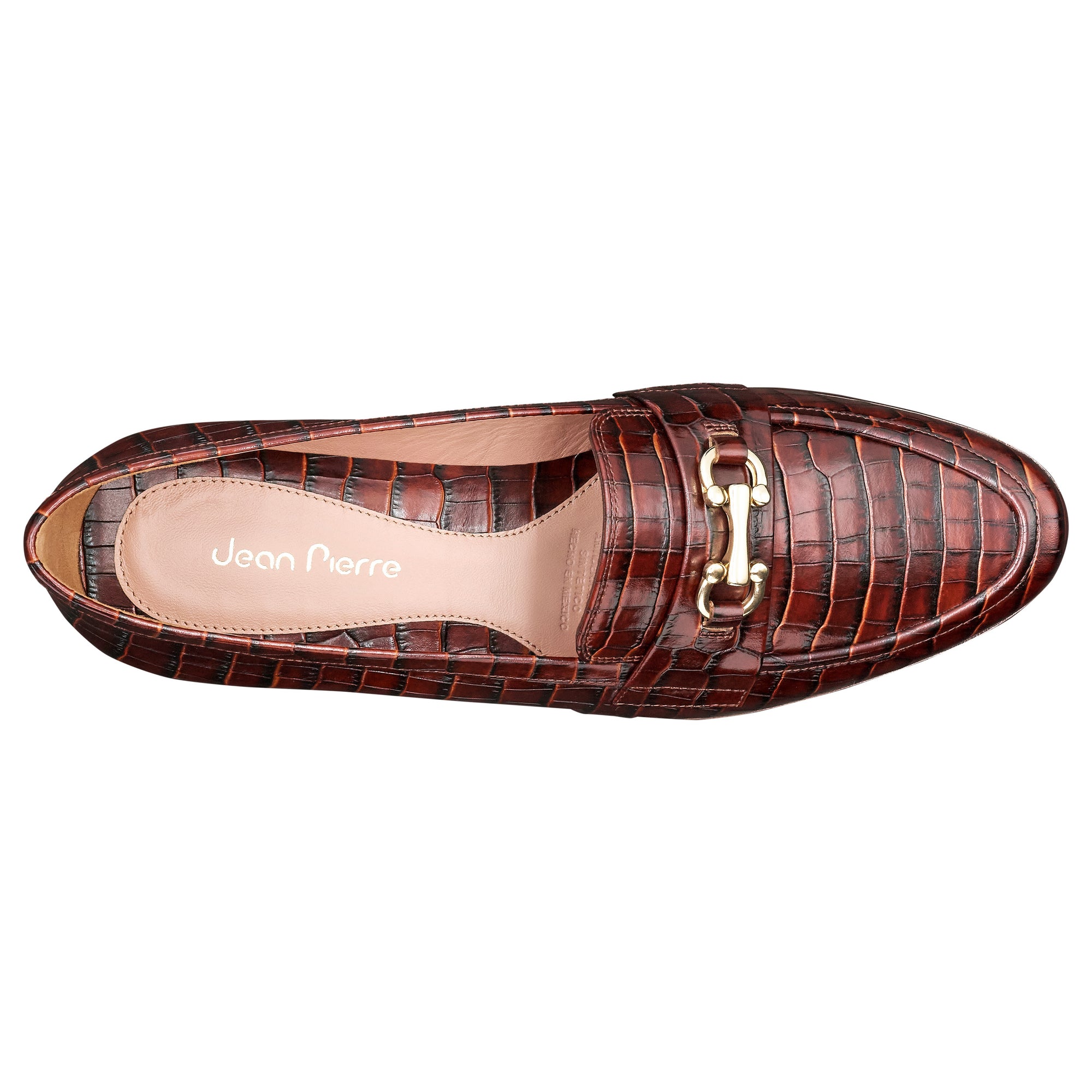 Mocasines de piel con grabado y hebilla metálica para dama