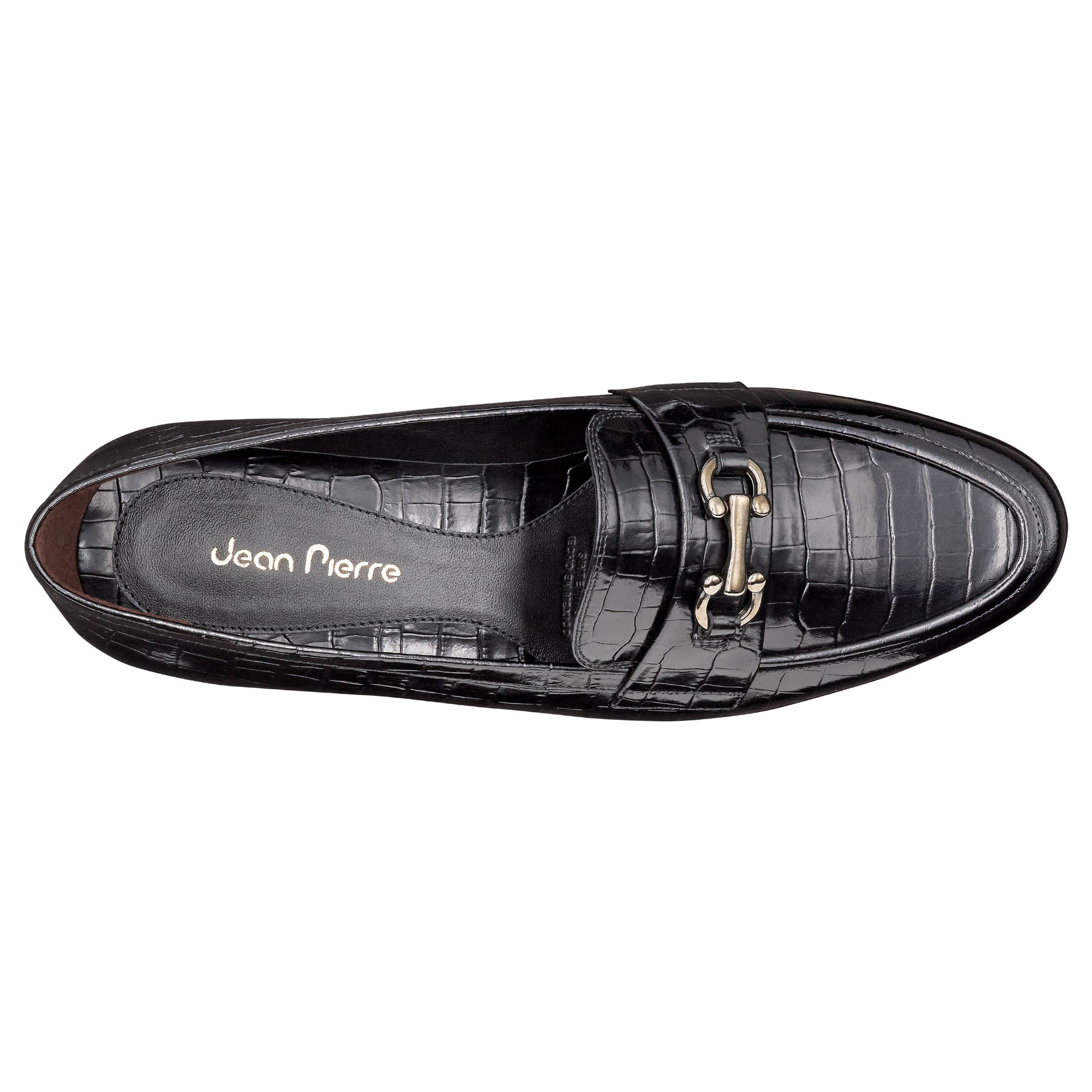Mocasines de piel con grabado y hebilla metálica para dama