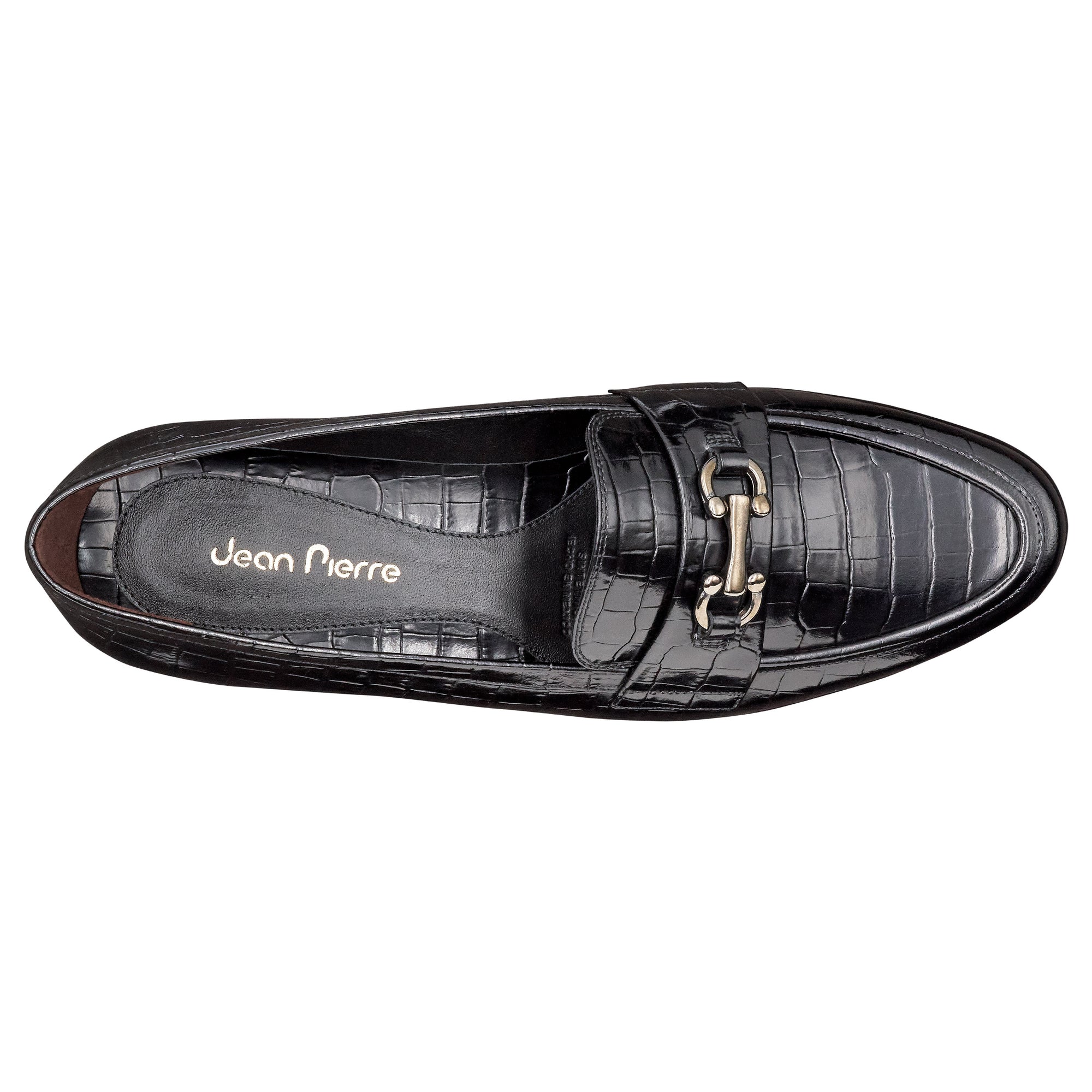 Mocasines de piel con grabado y hebilla metálica para dama