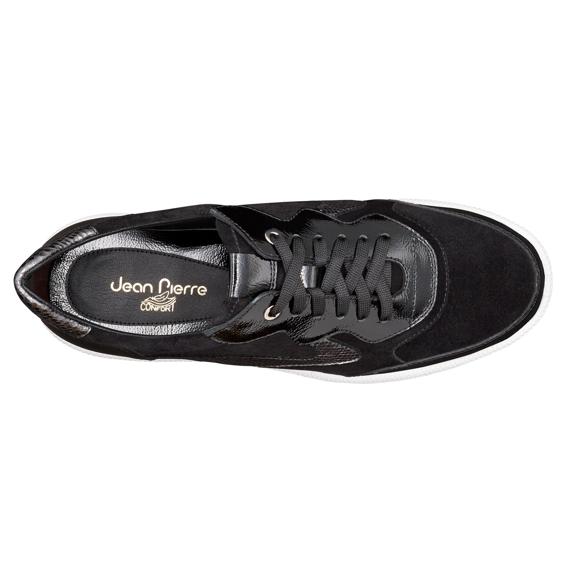 Tenis casuales de charol y gamuza color negro para dama