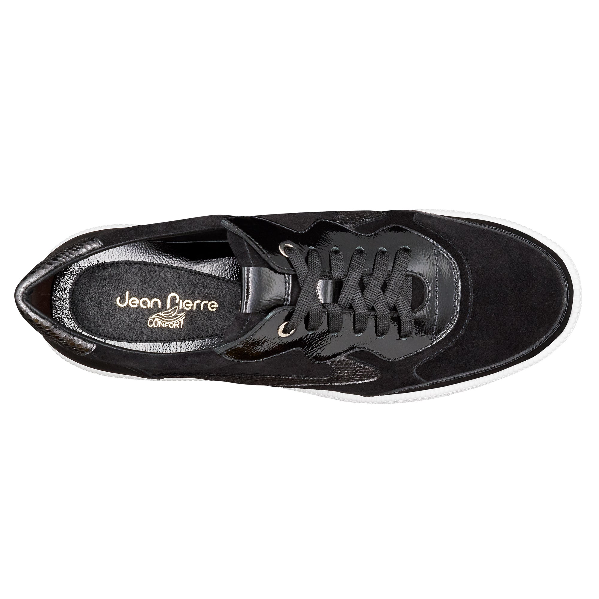 Tenis casuales de charol y gamuza color negro para dama