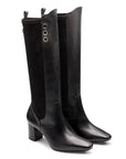 Botas altas de piel y gamuza con punta semi cuadrada para dama