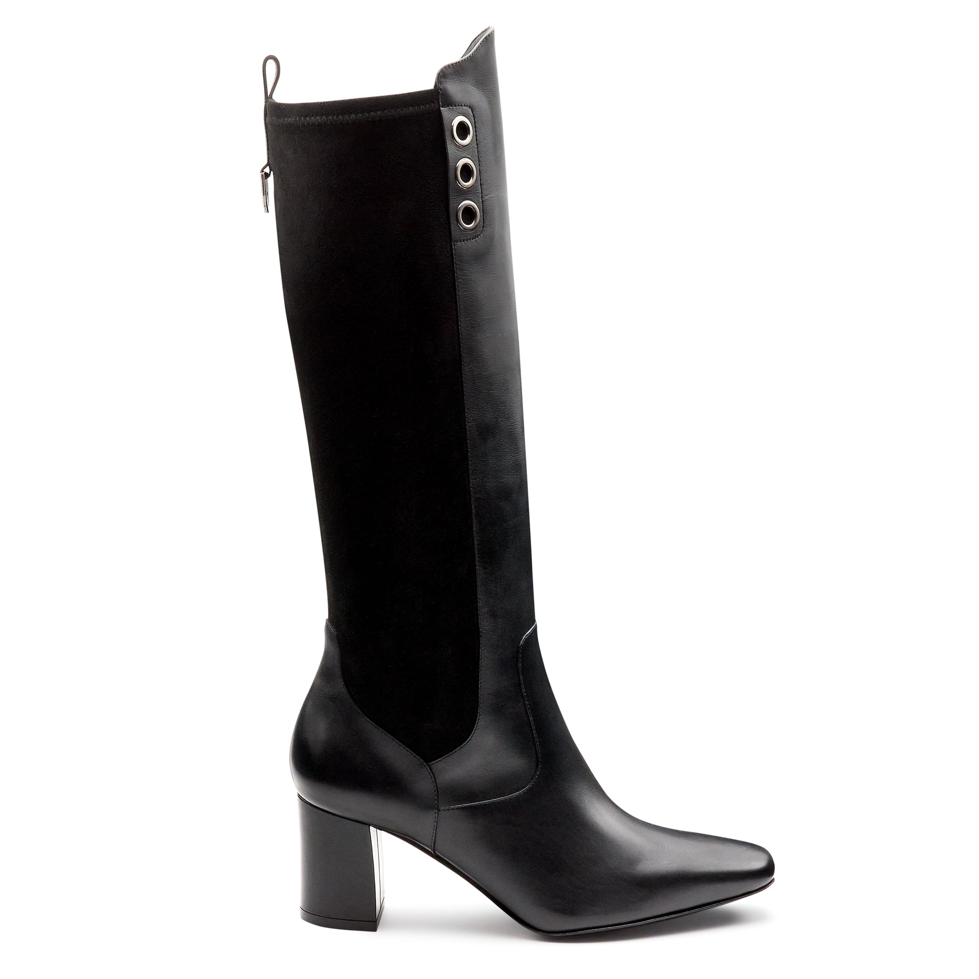 Botas altas de piel y gamuza con punta semi cuadrada para dama