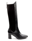 Botas altas de piel y gamuza con punta semi cuadrada para dama