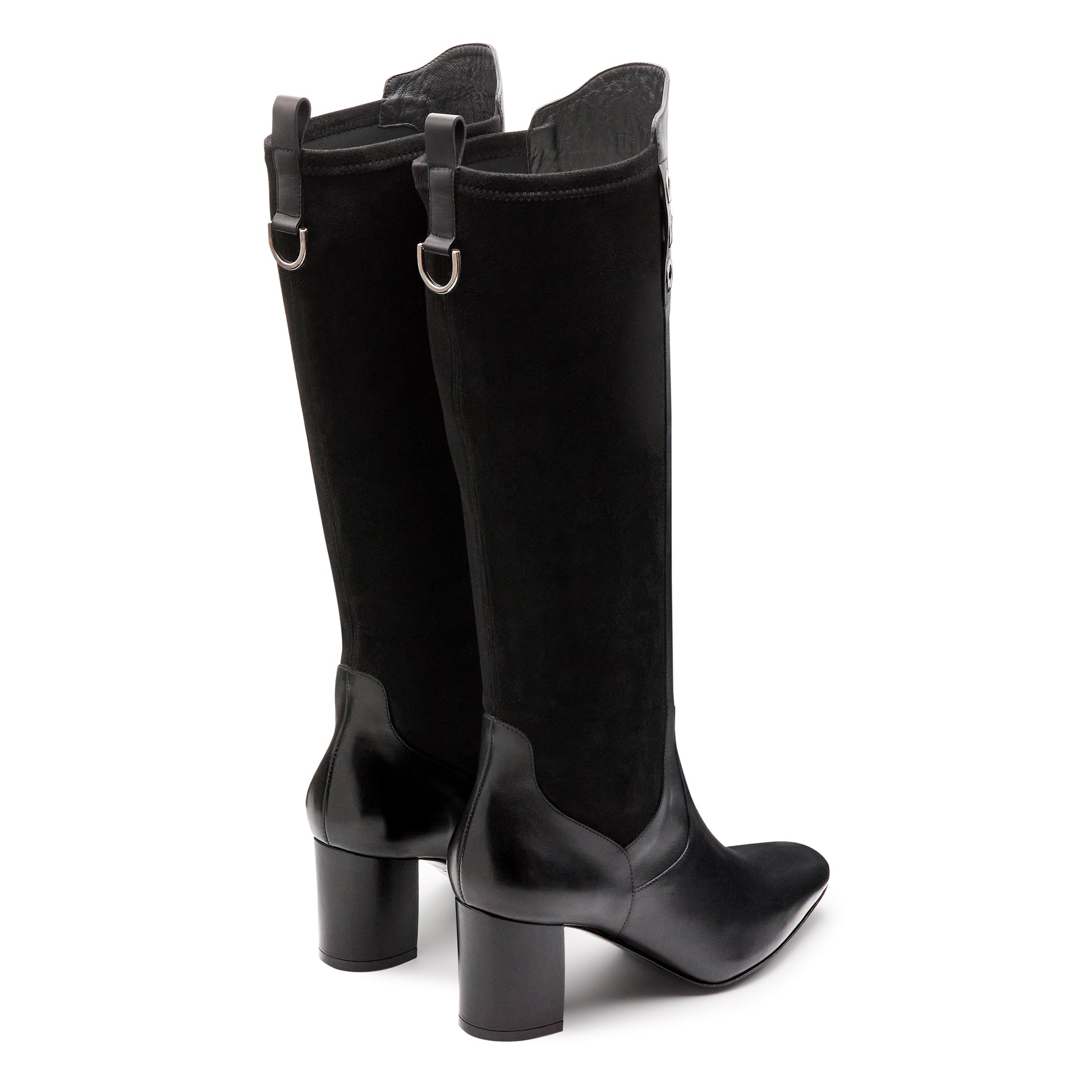 Botas altas de piel y gamuza con punta semi cuadrada para dama