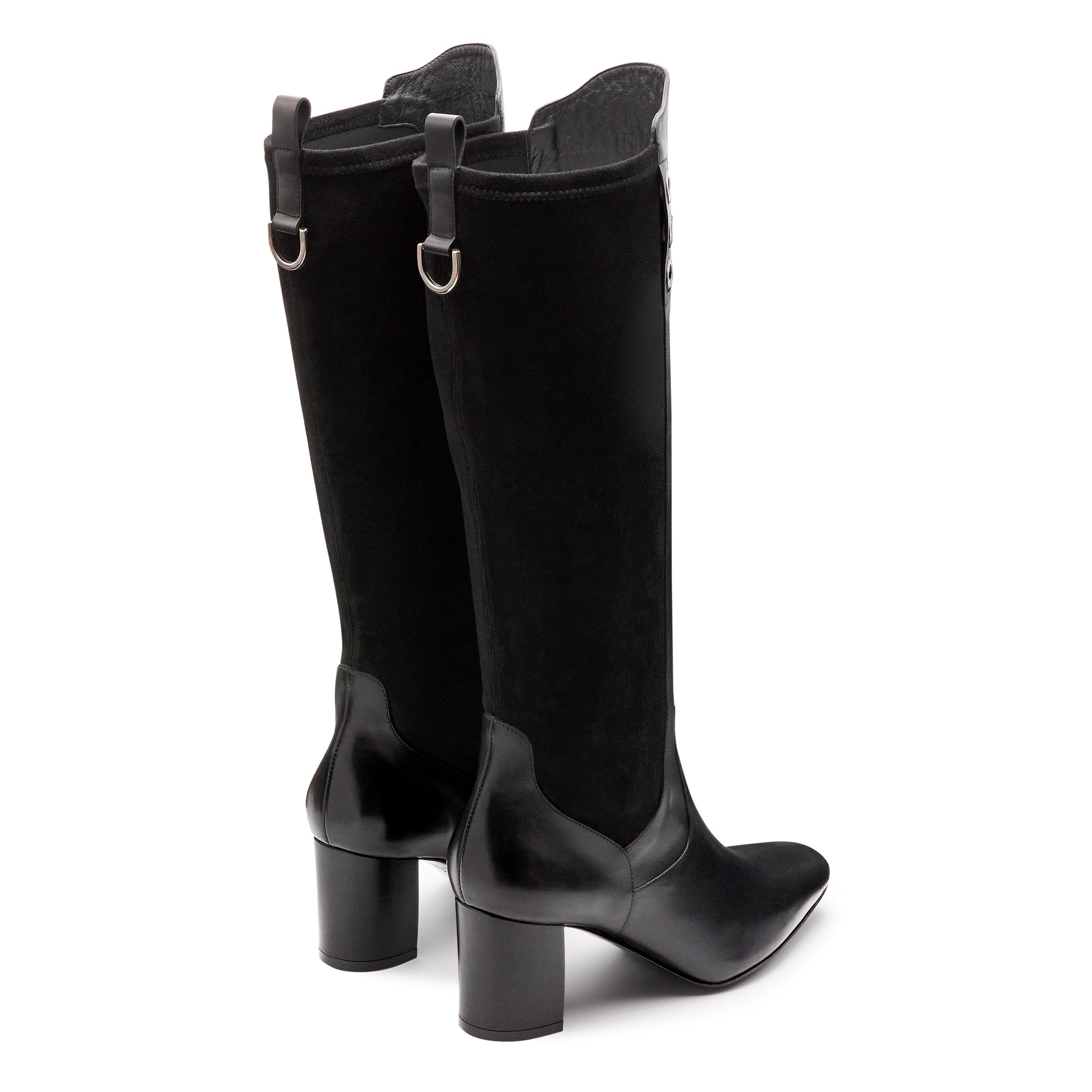 Botas altas de piel y gamuza con punta semi cuadrada para dama