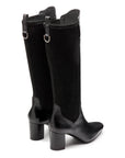 Botas altas de piel y gamuza con punta semi cuadrada para dama