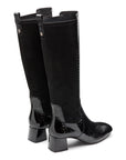 Botas altas de charol y gamuza con tacón para dama